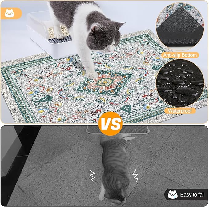 Glittme Cat Litter Mat with Non-Slip Bottom Litter Box Mat 33"X22" Litter Trapping Mat Easy to Clean Washable Cat Food Mat for Kitty,L