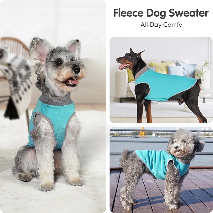 cyeollo 2 Pack Dog Sweater Fleece Vest Pullover Pet Sweatshirt Reflective Lightweight Dog Clothes for Large Dogs Boy Girl Pet Apparel, Teal & Grey XXXL