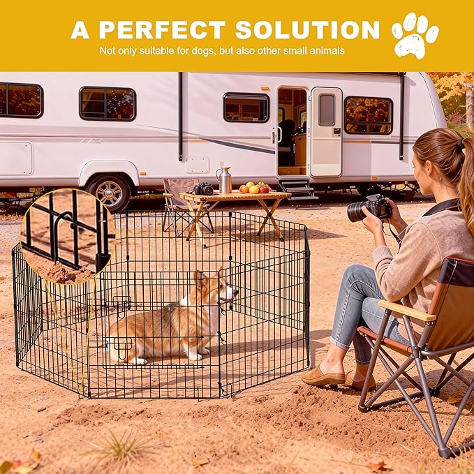 Dog Playpen, Foldable Metal Puppy Play Pen with Bootom Pad, 24x24in 8 Panels Dog Playpen with Door for Indoor Outdoor, Heavy-Duty Pet Exercise Fence for Small Medium Animals