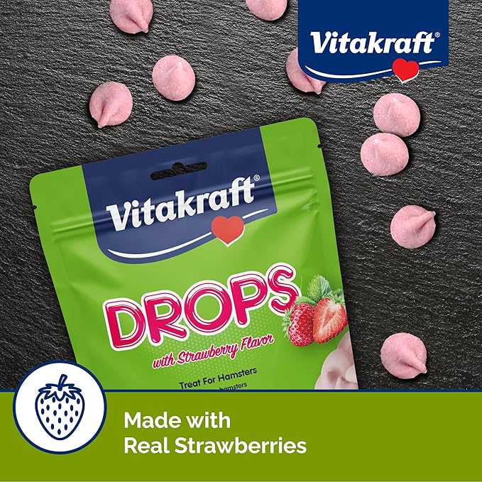 Vitakraft Hamster Strawberry Drops Treats 5.3 oz - Wholesome Small Animal Snacks with Yogurt and Fruit Flavor - Tasty Reward for Hamsters Gerbils and Other Little Pets
