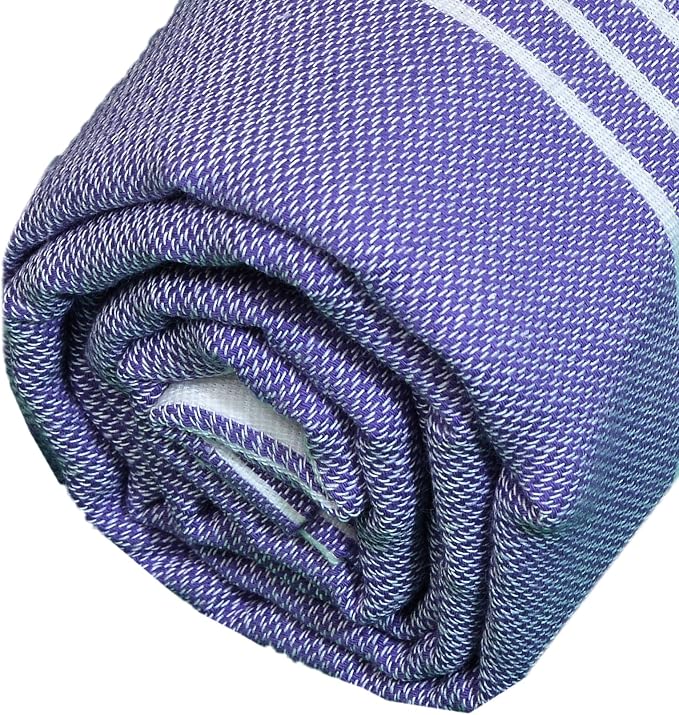 Bersuse Towels Anatolia XL Beach Blanket Throw Blanket Turkish Towel 100% Cotton Extra-Large Quick-Dry Lightweight Premium Peshtemal Towel - 61x82 Inches, Dark Purple