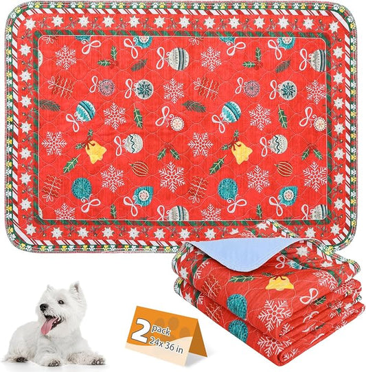 KOOLTAIL Washable Pee Pads for Dogs, 2 Pack Christmas Pet Mats, Super Absorbent Reusable Puppy Training Pads Waterproof,Nonslip Leak-Proof Dog Pee Pad,Large Whelping Pads for Floor,Crate,Couch,24"*36"