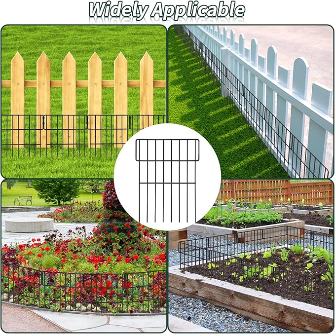 ULIOK Animal Barrier Fence, 25 Panels No Dig Fence, 27ft(L) x 17in(H) Dog Fencing Rabbit Fences, 1.52in Spike Spacing Rustproof Metal Fences Border for Outdoor Yard with Cable Ties and Cutting Plier