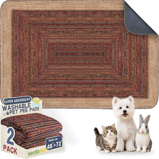 Washable Pee Pads for Dogs, Reusable Puppy Potty Training Pads, Ultra-Absorbent Thick Waterproof Leak-Proof Non-Slip Pads & Mat for Crate, Playpen, Floor, Whelping & Housebreaking , 2 Pack 48"x72"
