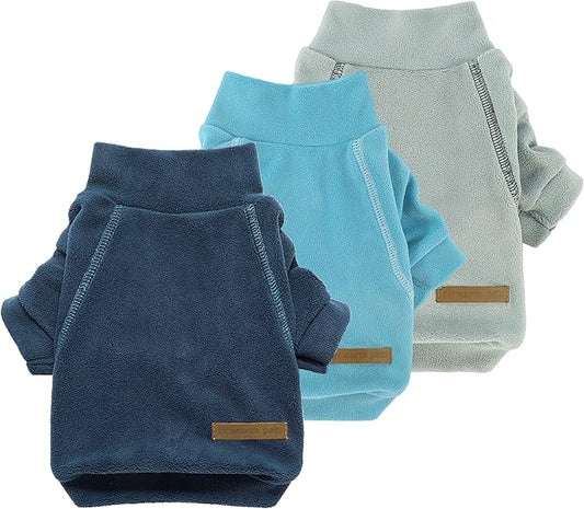 Fitwarm 3 Pack Classic Fleece Sweater, Turtleneck Sweatshirt, Winter Clothes for Small Dogs & Cats, Pullover Jacket, Cat Apparel, Blue, Grey, Navy, Large