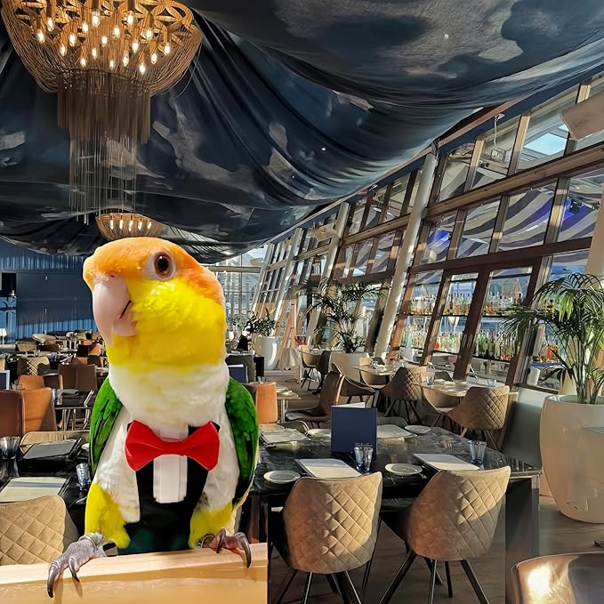 Bird Harness Leather Set Tuxedo Flight Suits with Nappy Diapers Waterproof Inner Layer Urine Wet for Parrot Cockatiel Conure Parakeet Macaw Budgie (5XL)