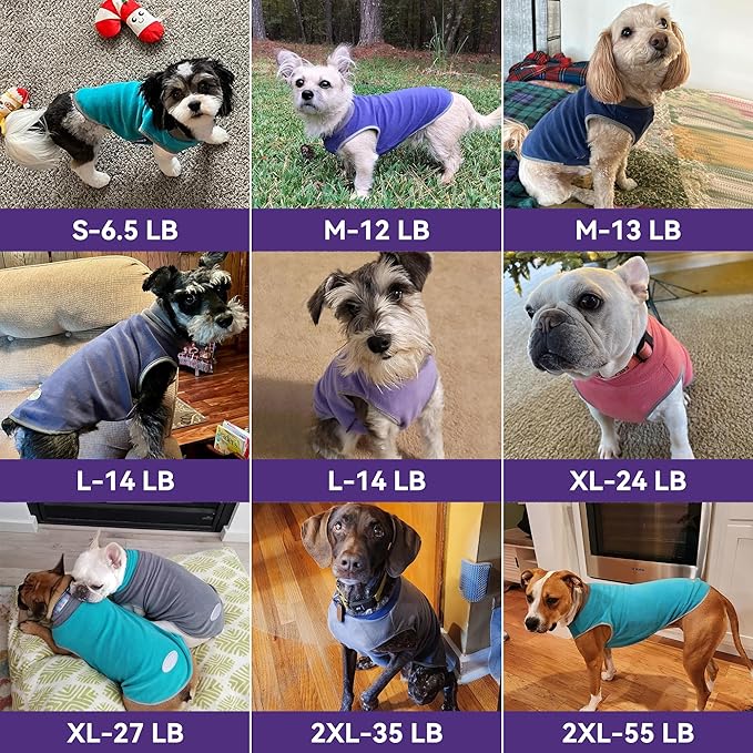 cyeollo 2 Pack Fleece Dog Sweater Pullover Sweatshirt Reflective Lightweight Dog Clothes for Small Dogs Girl Pet Apparel, Purple & Grey L