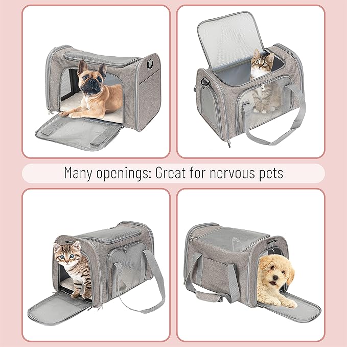 Mr. Pen- Pet Carrier, 17.5" x 11.2" x 11.5", Medium Size, Gray, Portable Travel Carrier for Small Pets, Cats & Small Dogs, Breathable Mesh, Safety Inner Leash, Side Pocket & Padded Shoulder Strap