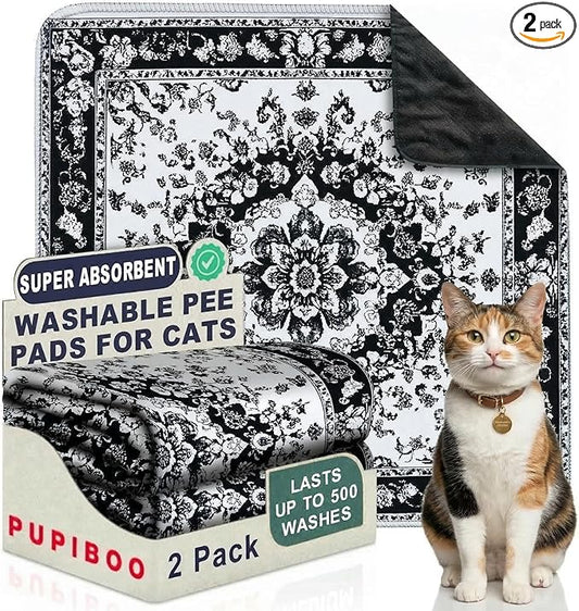 PUPIBOO Washable Pee Pads for Cats & Dogs - Super Absorbent Reusable Cat Litter Mat & Puppy Training Pads - 100% Waterproof, Leak-Proof & Non-Slip Whelping Pads for Pet Housebreaking