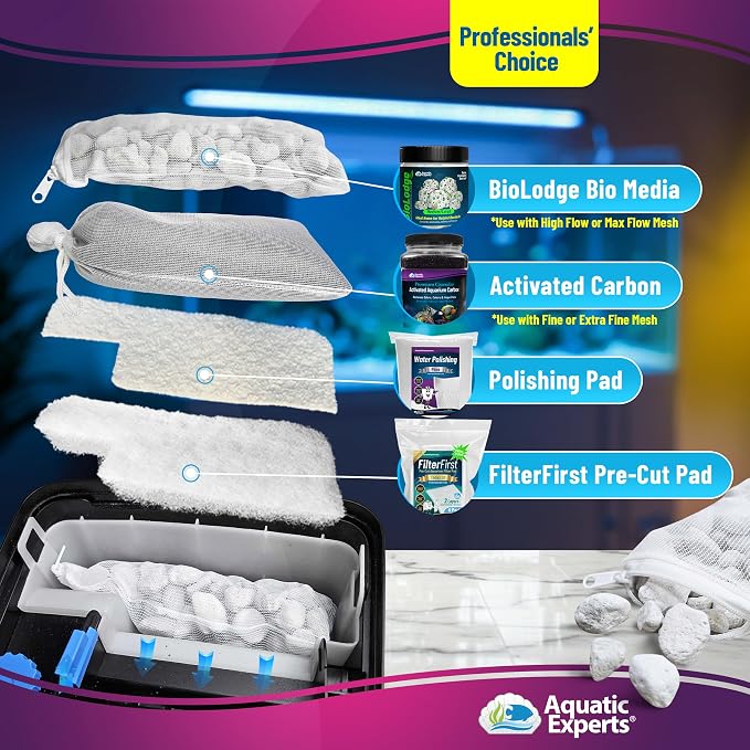 Aquatic Experts Max Flow Filter Media Bag - Durable Filter Bags for Fish Tank, Secure Aquarium Media Bag with Drawstring, Media Bags for Aquarium and Pond, Max Flow (Zipper), 8” x 12” – 3 Pack