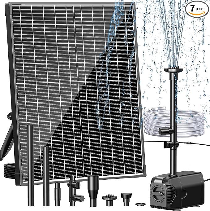 Biling 20W Solar Fountain Pump 320 GPH Adjustable Flow for Outdoor Pond | Solar Pond Pump with Dry-run Protection, 4 Spray Patterns, 6.6 Ft Tubing for Outdoor Water Garden Small Pond
