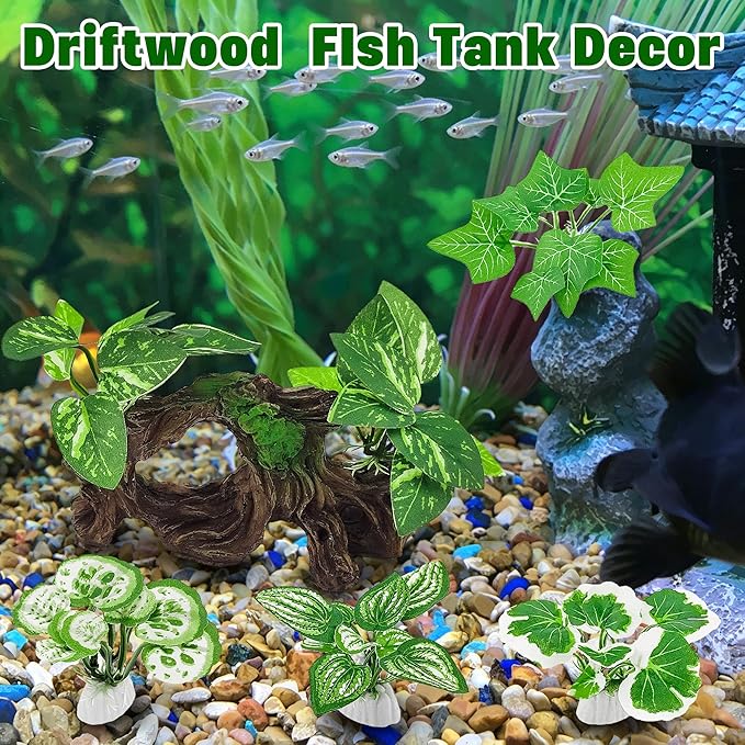 Kaiyuan Dynasty 7Pcs Driftwood Cave Decor Reptiles Betta Fish Tank Accessories Aquarium Plants Decoration Ornaments