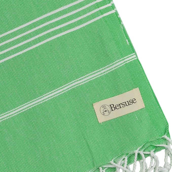 Bersuse Towels Anatolia XL Beach Blanket Throw Blanket Turkish Towel 100% Cotton Extra-Large Quick-Dry Lightweight Premium Peshtemal Towel - 61x82 Inches, Green (Set of 3)