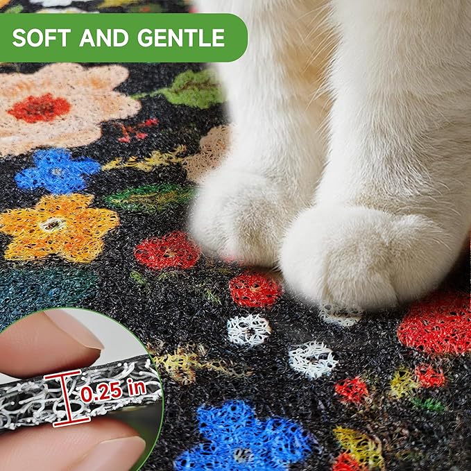 Cat Litter Mat, 24" x 16" Litter Box mat, Traps 100% Litter, Non-Slip Kitty Litter Trapping mats, Small Cute Litter mat, Easy Clean for Scatter Control, Bohe cat Food mat, Urine Waterproof