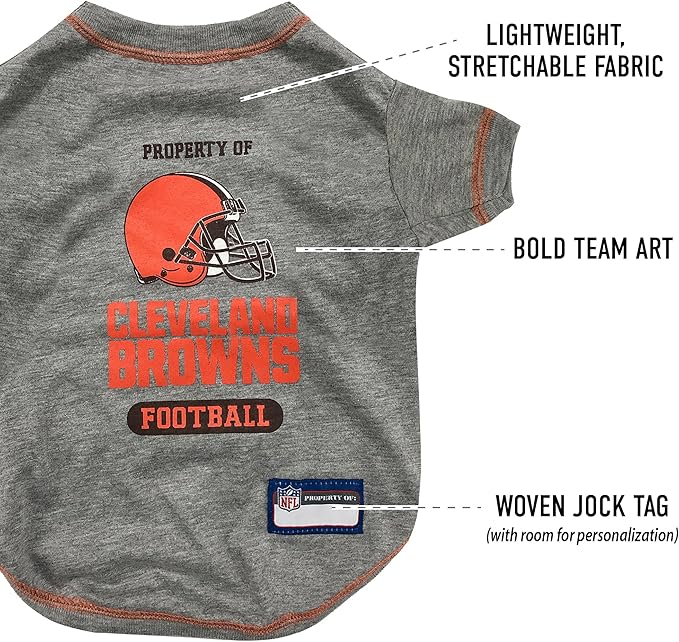 NFL Cleveland Browns Dog T-Shirt for Pets, Size Large. Officially Licensed Pet Shirt with Team Logo, Soft Stretchable Comfort Fit Apparel for Dogs & Cats