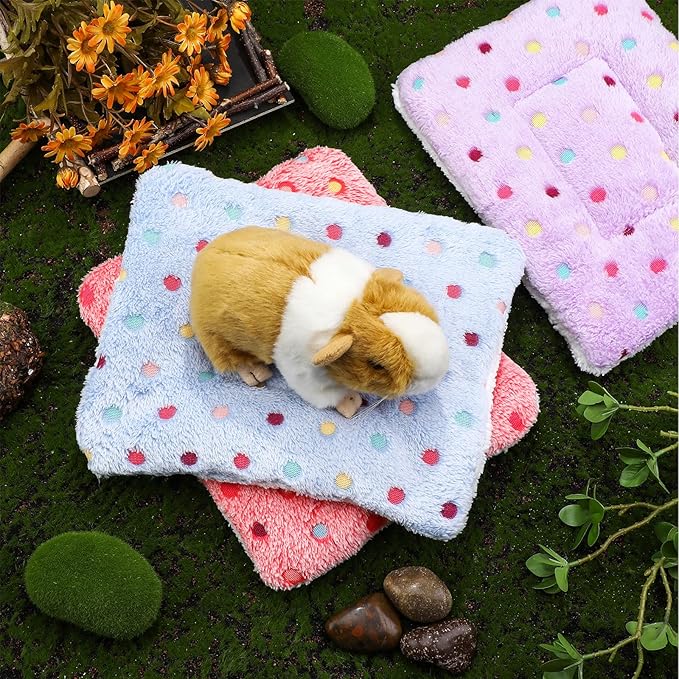 Jetec 3 Pcs Bunny Guinea Pig Beds Soft Bunny Mats Warm Guinea Pig Mat Small Animal Bed Pads Fleece Sleeping Pads for Indoor Rabbit Hamster Squirrel Hedgehog Chinchilla(Fleece,Dots,Red)
