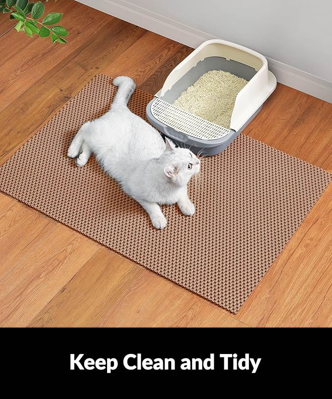 Cooyes Cat Litter Mat - Cut to Fit Any Place, 47"x35" Extra Large Litter Trapping Mat for Litter Box, Easy to Clean, Waterproof & Non-Slip Kitty Pad, Scatter Control to Protect the Floor (Khaki)