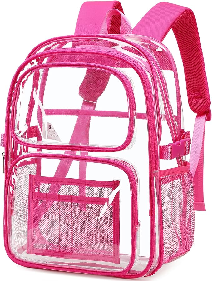 abshoo Large Heavy Duty Girls Clear Backpack for School Bookbag Transparent Multi Pocket Backpacks for Women (Hot Pink)