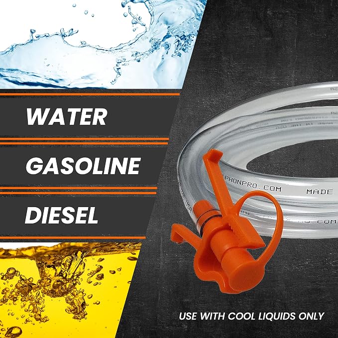 Fuel Transfer Pump - Gas Siphon Pro Pump for Gasoline, Oil, Diesel, Water, Liquid, Fluid - Portable Hand Gas Pump Includes Brass Tip Weight, 9 Ft Hose and Pinch Clip - 3.5 Gls/Min
