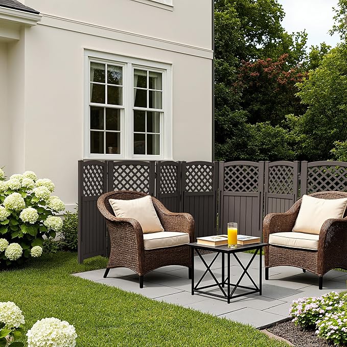 Greesum Air Conditioner Privacy Fence Screen, 4 Panels Trash Can Enclosure, 49.45" H x 22.62" W, Weather Resistant for Outdoor Pool Equipment, Garbage Bins, Brown