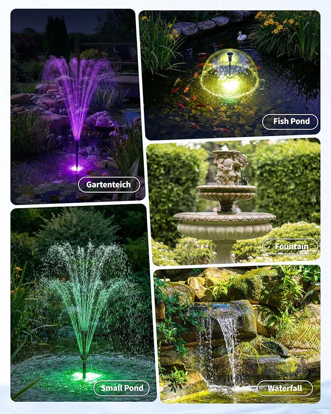 Pond Pump with LED Lights, 660GPH Submersible Pump RGB Pond Filter System with Adjustable Height & Water Flow for Garden Pond Fish Tank Day & Night Pond Decoration -P1104D