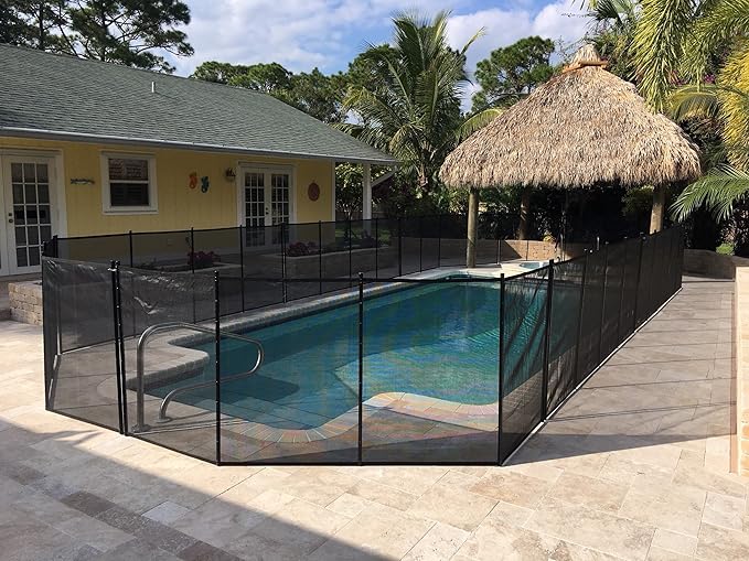 WaterWarden Pool Safety Fence 4' x 12', UL Certified to ASTM F2286 Safety Standards, Removable, Easy DIY Installation, Black Protective Mesh Netting with Black Frames