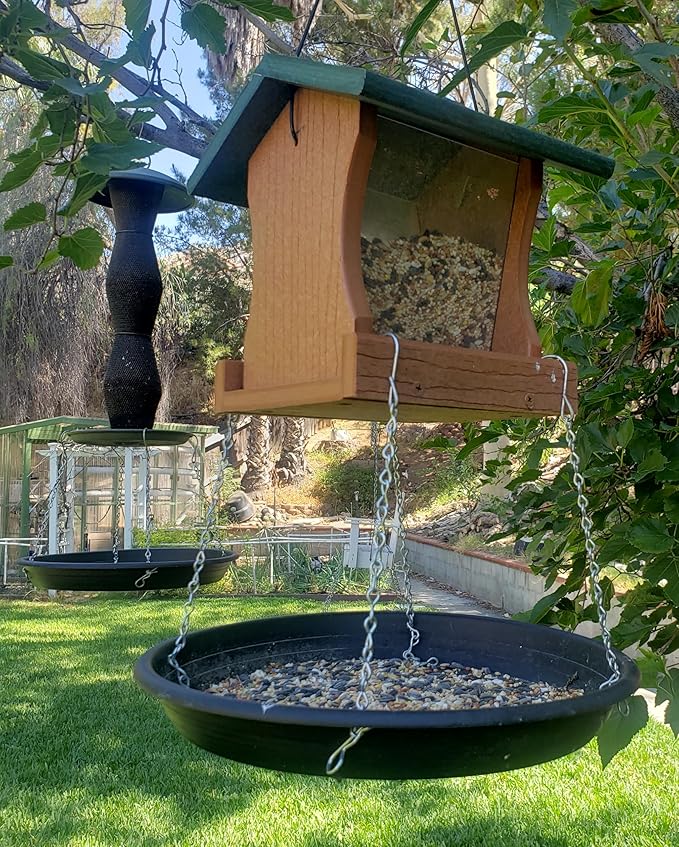 Bird Seed Catcher Tray and Platform Feeder with Adjustable Length Chains (12.5" Wide Black)