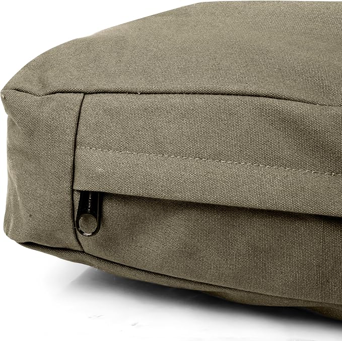 WHITEDUCK Outdoor Dog Bed Heavy-Duty 12oz Canvas, Water-Repellent Cotton, Machine Washable Removable Cover with Full-Length Zipper, Dog Bed for Large Dogs & Crate, (Olive) 28" Lx20 Wx4.3 th (S)