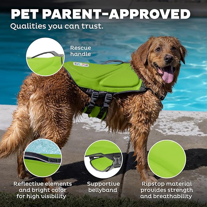 Outward Hound Dawson Swim Dog Life Jacket, High-Performance Neoprene Dog Life Vest for Swimming, Boating, and Water Safety, XS, Green