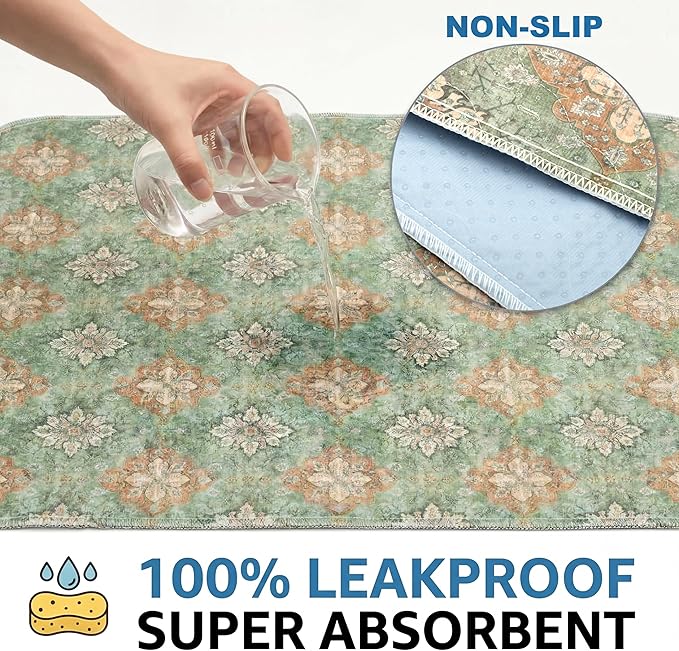 Washable Pee Pads for Dogs,Great Urine Absorbent Reusable Puppy Training Pads,Waterproof,Leak-Proof & Non-Slip Potty Pads for Whelping,Crate，Playpen，Bed.(Green Floral Flat, 48" x48" )