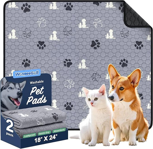 WanpeeGoo Washable Pee Pads, Puppy Pee Pad for Dogs, 2 Pack Absorbent Reusable Training Dog Pads Pet Puppy Pads, Non-Slip Potty Pads for Whelping, Playpen, Crate, Bed, Grey 18"x24"