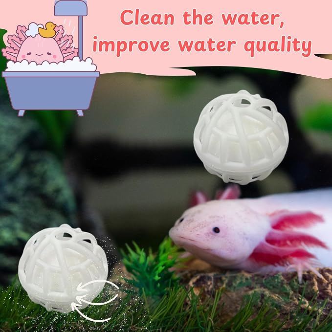 1pcs Axolotl Hides for Aquarium with 2pcs Nitrifying Ball Set, Driftwood Axolotl Cave Hideout and Aquarium Filter Balls, Fish Tank Decor, Shelter for Small Pet Frog Fish Betta (Resin Driftwood, M)