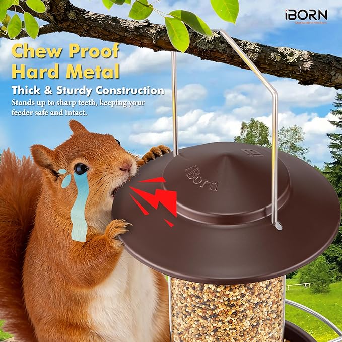 iBorn Bird Feeder Metal Squirrel Chew-Proof Bird Feeders for Outdoors Hanging for Cardinal Outside, Holds 1.5LB Seed with 3 Perchs, Bronze (Seed is not Included)