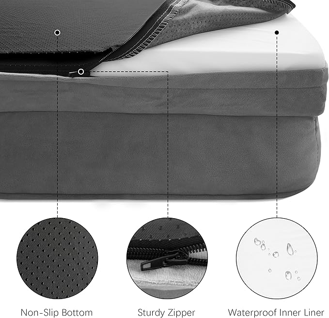 Spotted Play Orthopedic Dog Bed with Sides - Dog Sofa Beds for Extra Large Dogs, Supportive Foam Pet Couch Bed with Washable Removable Cover, Waterproof Lining and Non-Slip Bottom, Grey - XL-Plus