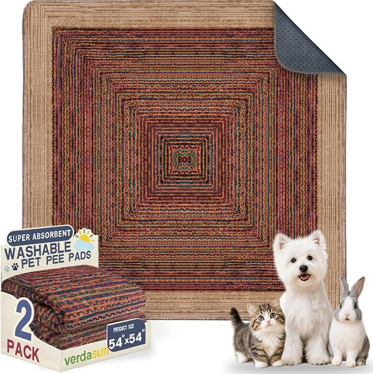 Washable Pee Pads for Dogs, Reusable Puppy Potty Training Pads, Ultra-Absorbent Thick Waterproof Leak-Proof Non-Slip Pads & Mat for Crate, Playpen, Floor, Whelping & Housebreaking , 2 Pack 54"x54"