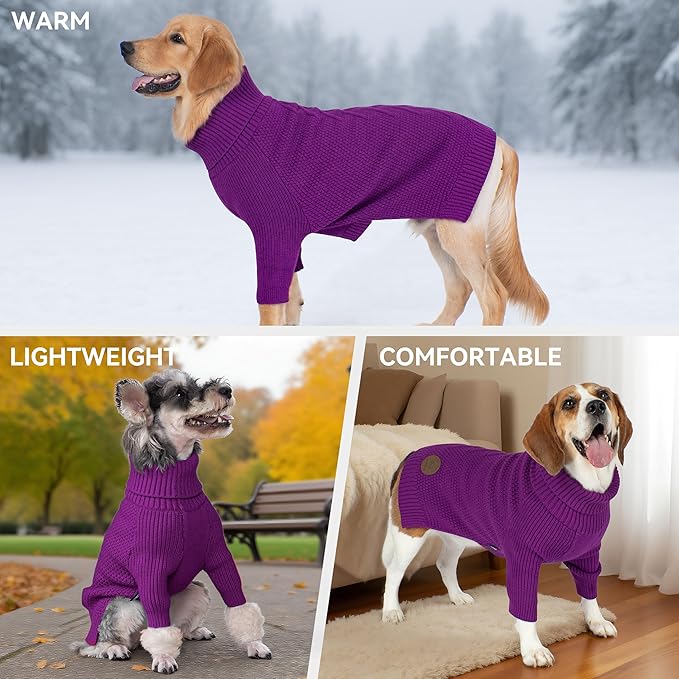 cyeollo Dog Sweater Pullover Turtleneck for Dogs, Classic Knitwear Fall Winter Cold Weather Dog Clothes Warm Pet Apparel Small Dogs Sweaters, Purple L