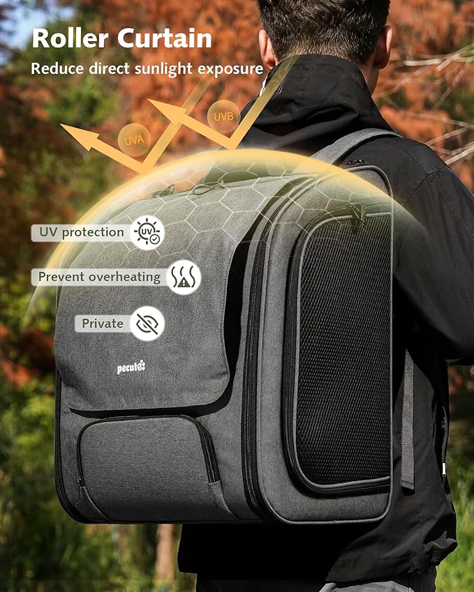 Pecute Cat Backpack Carrier XL, Large Space Cat Bubble Backpack, Breathable Cat Carrier, Shaded Dog Backpack Carrier, Ergonomic 3D Design for Travel, Hiking, Suitable for Shopping, and Vet, Gray