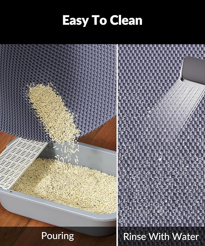Cooyes Cat Litter Mat - Cut to Fit Any Place, 35"x23" Large Litter Trapping Mat for Litter Box, Easy to Clean, Waterproof & Non-Slip Kitty Pad, Scatter Control to Protect the Floor (Grey)