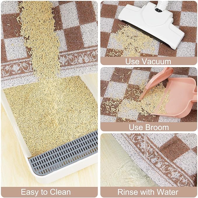 Bienbee Cat Litter Mat,24" x 15" Waterproof Litter Box Mat Litters Rug with Non-Slip Bottom, Easy to Clean Litter Trapping Mat for Cat,Light Beige Checkerboard M