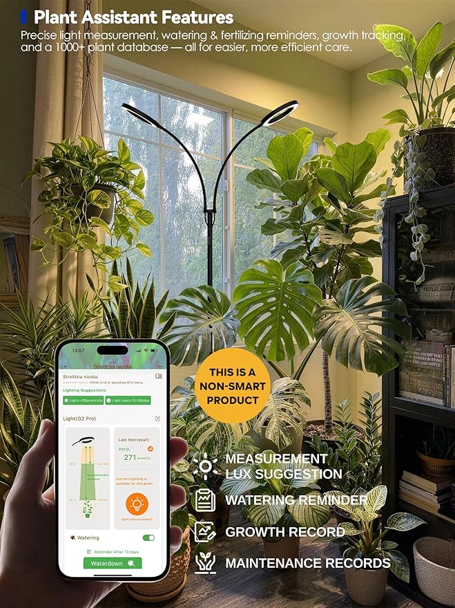 36W Grow Lights for Indoor Plants,Full Spectrum LED Plant Light with Stand | Dual Heads, Adjustable Height and Angle, 3/9/12H Timer, Dimmable, 3 Modes Floor Plant Growing Lamp for Indoor Growing, White