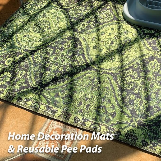 nunubaby 4PACK Washable Pee Pads for Dogs, Stylish, Non-Slip and Leak-Proof Pee Pads. Reusable Potty Pads for Dogs for Crates and Floors.(Green/Multi,24" x36" )