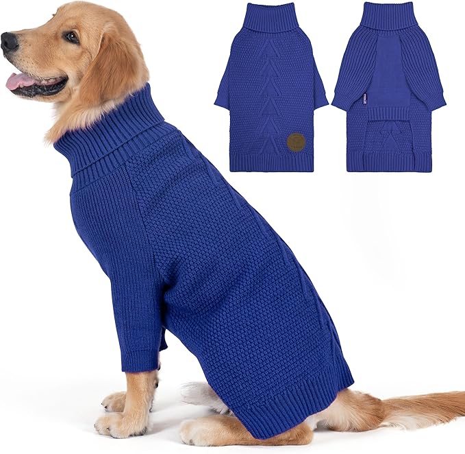 cyeollo Dog Sweater Pullover Turtleneck for Large Dogs, Classic Knitwear Fall Winter Cold Weather Pet Clothes Warm Pet Apparel Large Big Dog Sweaters, Royal Blue 3XL