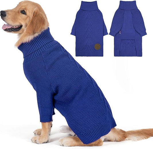 cyeollo Dog Sweater Pullover Turtleneck for Large Dogs, Classic Knitwear Fall Winter Cold Weather Pet Clothes Warm Pet Apparel Large Big Dog Sweaters, Royal Blue 3XL