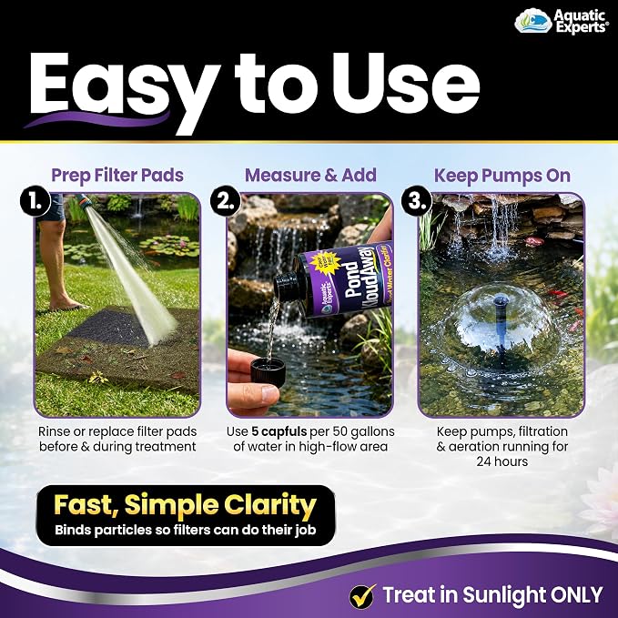 Pond KloudAway Pond Water Clarifier – Clears Cloudy Pond Water, Clumps Particles for Easy Removal, 500 mL, Aquatic Experts