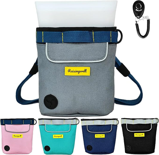 Raisingwell Dog Treat Pouch for Pet Walking and Training with Clicker 2 Cup Silicone Bag Small Fanny Pack Holder for Puppy Snack Dispenser Kit for Leash and Outdoor Use (Gray)