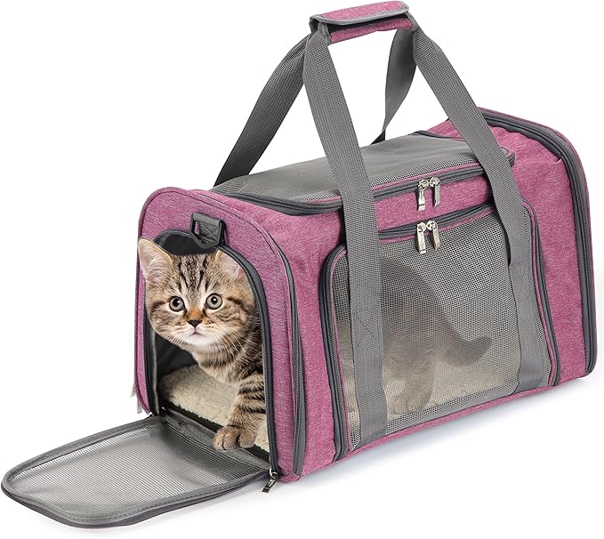 Mr. Pen- Pet Carrier, 17.5" x 11.2" x 11.5", Medium Size, Pink, Portable Travel Carrier for Small Pets, Cats & Small Dogs, Breathable Mesh, Safety Inner Leash, Side Pocket & Padded Shoulder Strap