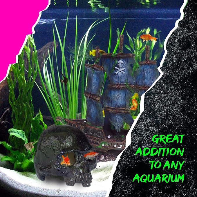 Spooky Skull Décor, Premium Aquarium Resin Skull, Fish Tank Skull Decoration, Unique and Durable Snake/Reptile Hide, Halloween Aquarium Décor for Small Pets, Perfect for Terrarium Décor