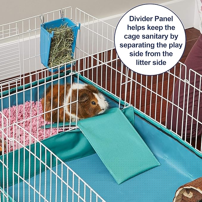 MidWest Homes for Pets Guinea Habitat Plus Cage, Includes Divider Panel and Hinged Top, Washable PVC Canvas Bottom, Expandable Small Animal Cage for Guinea Pigs, 171GHP