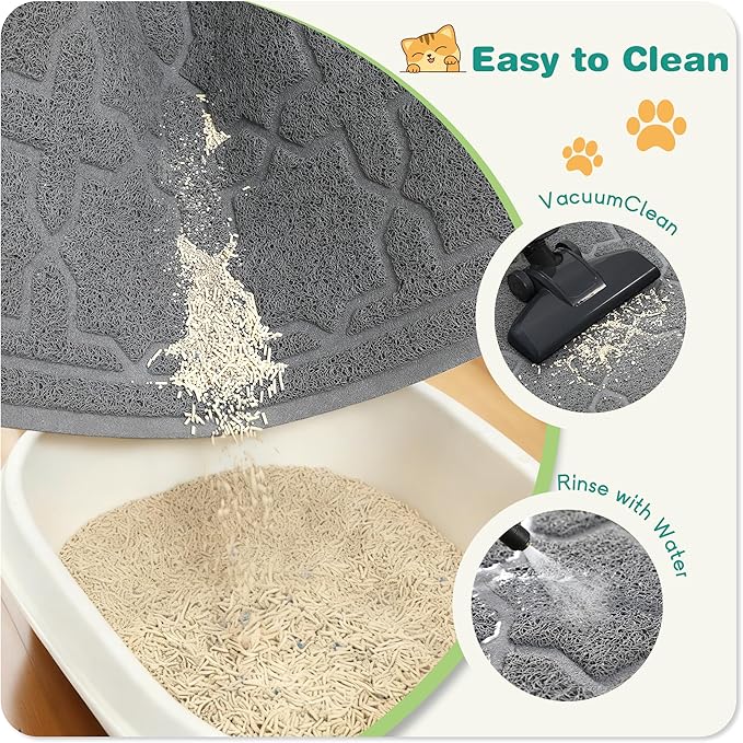 Yimobra Cat Litter Mat, Litter Trapping Waterproof Non Slip PVC Mat, Scatter Control Easy Clean for Litter Box, 24"x20", Dark Grey