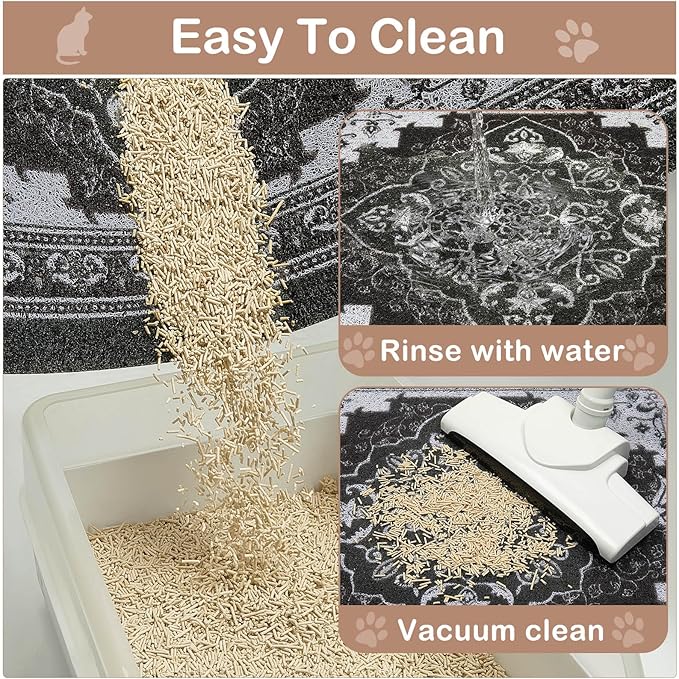 Glittme Cat Litter Mat with Non-Slip Bottom Litter Box Mat 33"X22" Litter Trapping Mat Easy to Clean Washable Cat Food Mat for Kitty,L